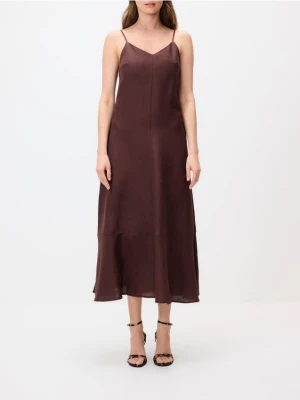 Reserved - Sukienka z lnem - ciemnobrązowy