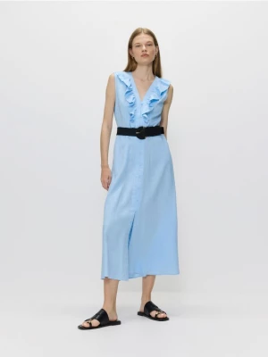 Reserved - Sukienka z lnem - jasnoniebieski