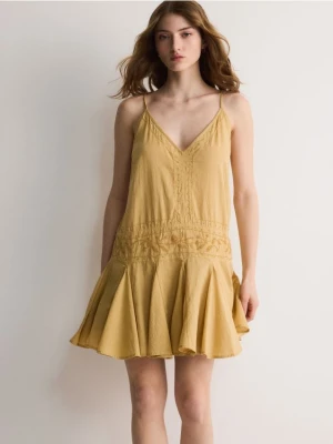 Reserved - Sukienka z lnem - warm olive