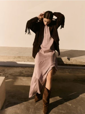 Reserved - Sukienka z lyocellem - beżowy