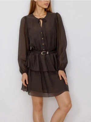 Reserved - Sukienka z lyocellem - brązowy