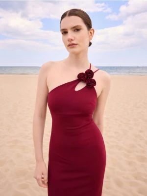 Reserved - Sukienka z ozdobną różą - bordowy