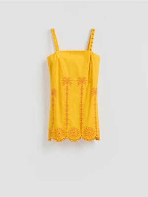 Reserved - Sukienka z ozdobnym haftem - jasnożółty
