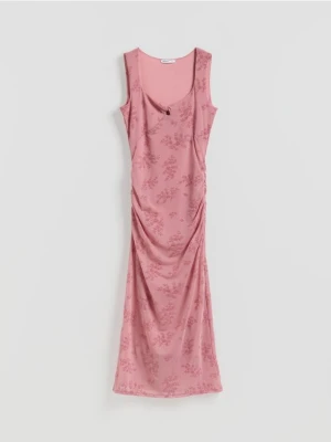 Reserved - Sukienka z ozdobnym nadrukiem - brudny róż