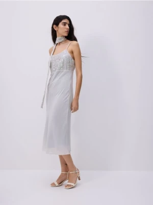 Reserved - Sukienka z ozdobnym paskiem - jasnoturkusowy