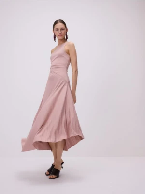 Reserved - Sukienka z ozdobnym plisowaniem - pastelowy róż