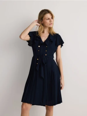Reserved - Sukienka z ozdobnymi guzikami - granatowy