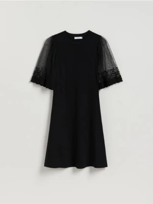 Reserved - Sukienka z ozdobnymi rękawami - czarny