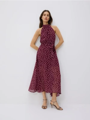 Reserved - Sukienka z paskiem - burgundowy
