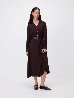 Reserved - Sukienka z paskiem - ciemnobrązowy