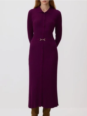 Reserved - Sukienka z paskiem - ciemnofioletowy