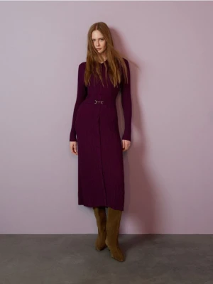Reserved - Sukienka z paskiem - ciemnofioletowy