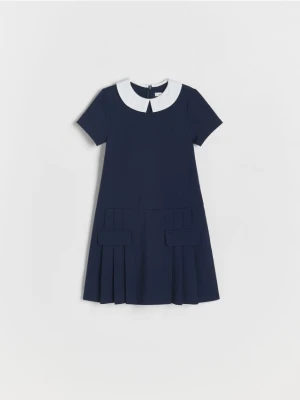 Reserved - Sukienka z plisowanym dołem - granatowy