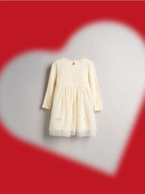 Reserved - Sukienka z tiulowym dołem - kremowy