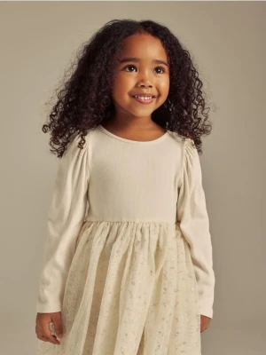 Reserved - Sukienka z tiulowym dołem - kremowy