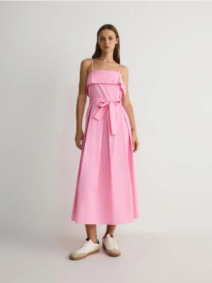 Reserved - Sukienka z wiązaniem z bawełny - różowy