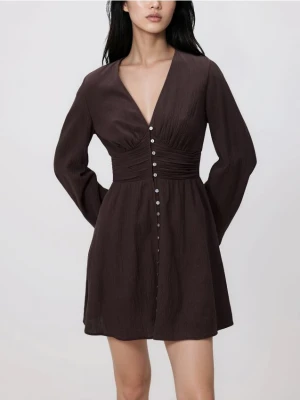 Reserved - Sukienka z wiskozą - ciemnobrązowy
