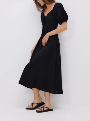 Reserved - Sukienka z wiskozą i lnem - czarny