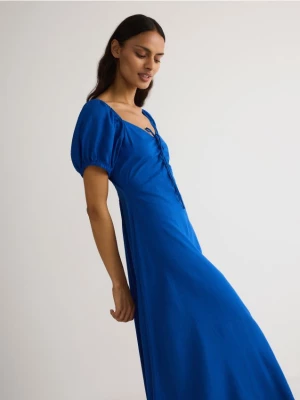 Reserved - Sukienka z wiskozą i lnem - niebieski