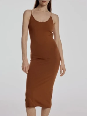 Reserved - Sukienka z wiskozą na ramiączkach - brązowy