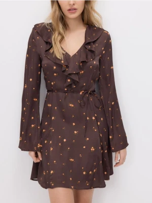 Reserved - Sukienka z wiskozy - ciemnobrązowy