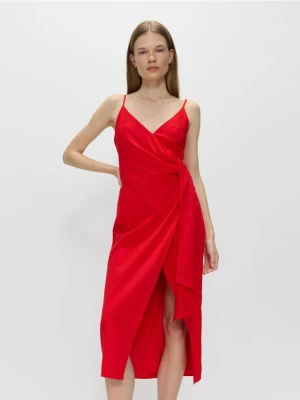 Reserved - Sukienka z wiskozy i lnu - czerwony