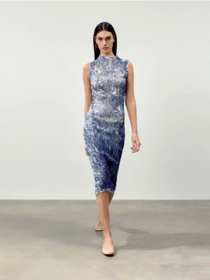 Reserved - Sukienka ze strukturalnej tkaniny - niebieski