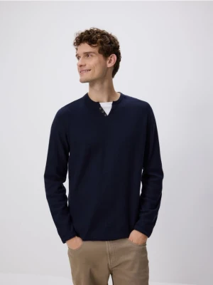 Reserved - Sweter henley - granatowy