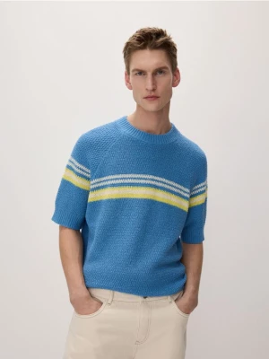 Reserved - Sweter o strukturalnym splocie - niebieski