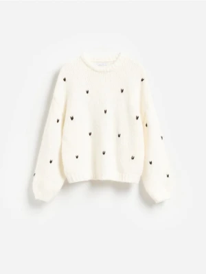 Reserved - Sweter oversize w serca - kremowy