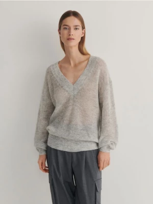 Reserved - Sweter oversize z wełną - jasnoszary