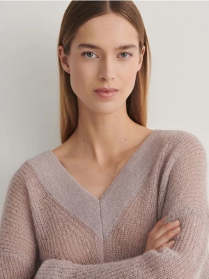 Reserved - Sweter oversize z wełną - lawendowy