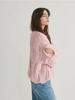 Reserved - Sweter oversize ze strukturalnej dzianiny - pastelowy róż