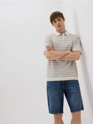 Reserved - Sweter polo w paski - beżowy