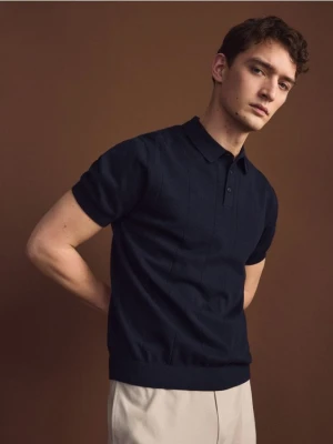 Reserved - Sweter polo w paski - granatowy