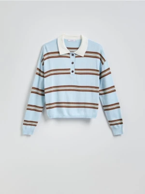 Reserved - Sweter polo w paski - jasnoniebieski