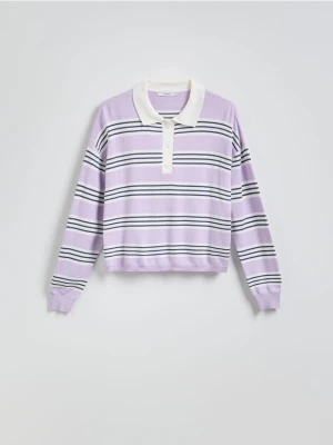 Reserved - Sweter polo w paski - lawendowy