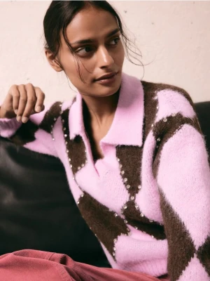 Reserved - Sweter polo w romby - wielobarwny