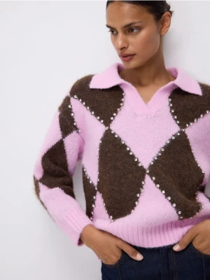 Reserved - Sweter polo w romby - wielobarwny