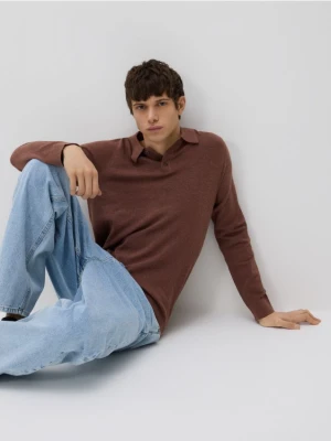 Reserved - Sweter polo z bawełną - jasnofioletowy