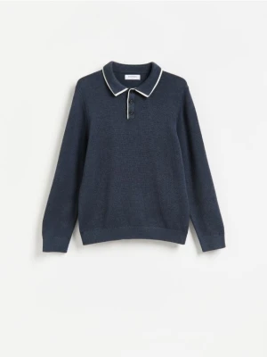 Reserved - Sweter polo z bawełną - niebieski