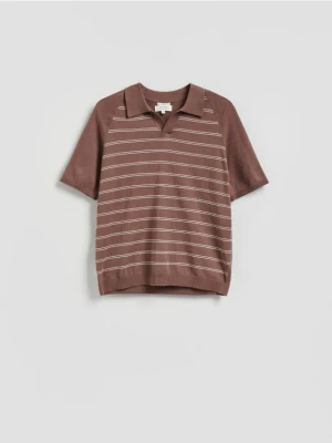 Reserved - Sweter polo z dodatkiem lnu - brązowy