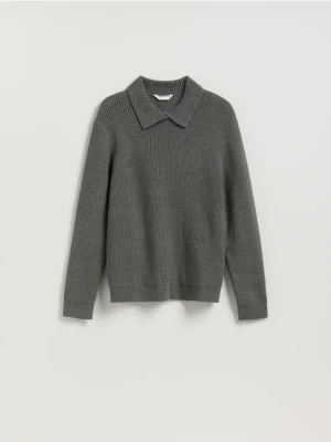 Reserved - Sweter polo z dodatkiem wełny - szary