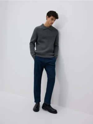 Reserved - Sweter polo z dodatkiem wełny - szary