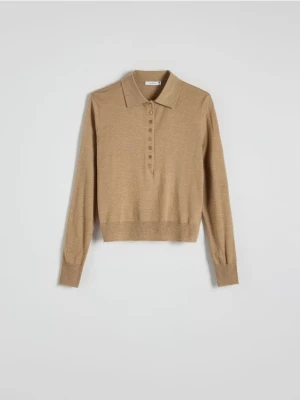 Reserved - Sweter polo z domieszką wełny - beżowy