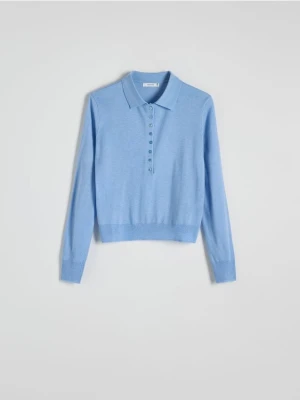 Reserved - Sweter polo z domieszką wełny - jasnoniebieski