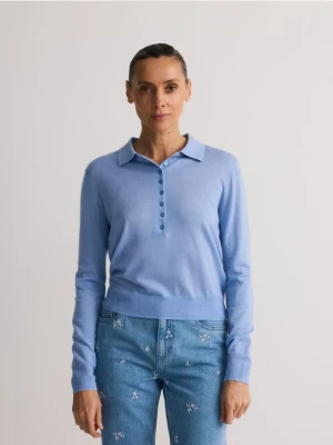 Reserved - Sweter polo z domieszką wełny - jasnoniebieski