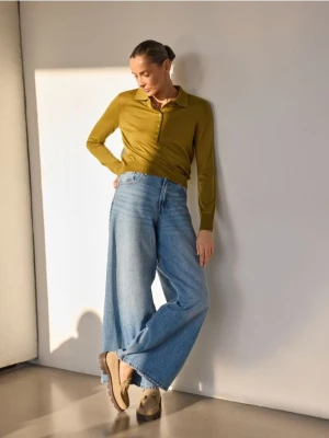 Reserved - Sweter polo z domieszką wełny - oliwkowy