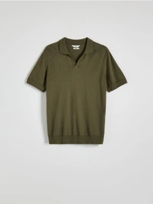 Reserved - Sweter polo z lnem - jasny zielony