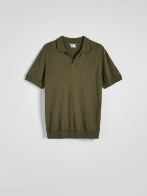 Reserved - Sweter polo z lnem - jasny zielony